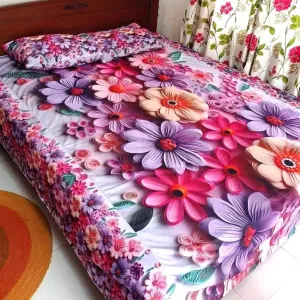 Vibrant 3D Multi-Color Flower Quilling Art King Bedsheet Set