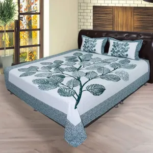 Nordic Botanical Pine Leaf Print Pure Cotton King Bedsheet Set