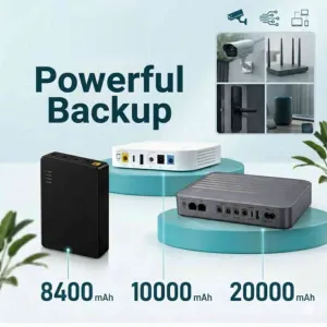 Multi-Port Smart Mini UPS for WiFi Router, ONU & IP Camera (8400mAh / 10000mAh / 20000mAh)